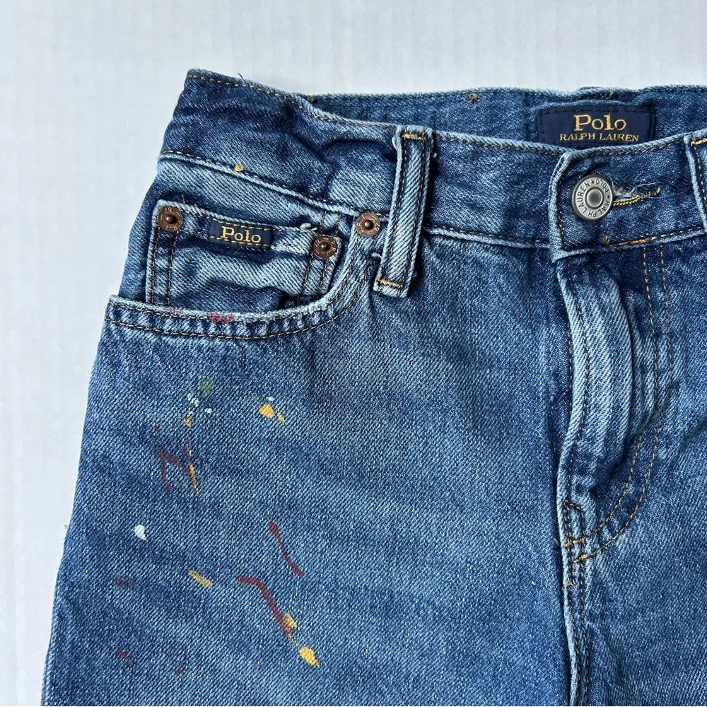 Polo Ralph Lauren The Sullivan Slim Paint-Splatter Blue Jean Shorts, Size 12.